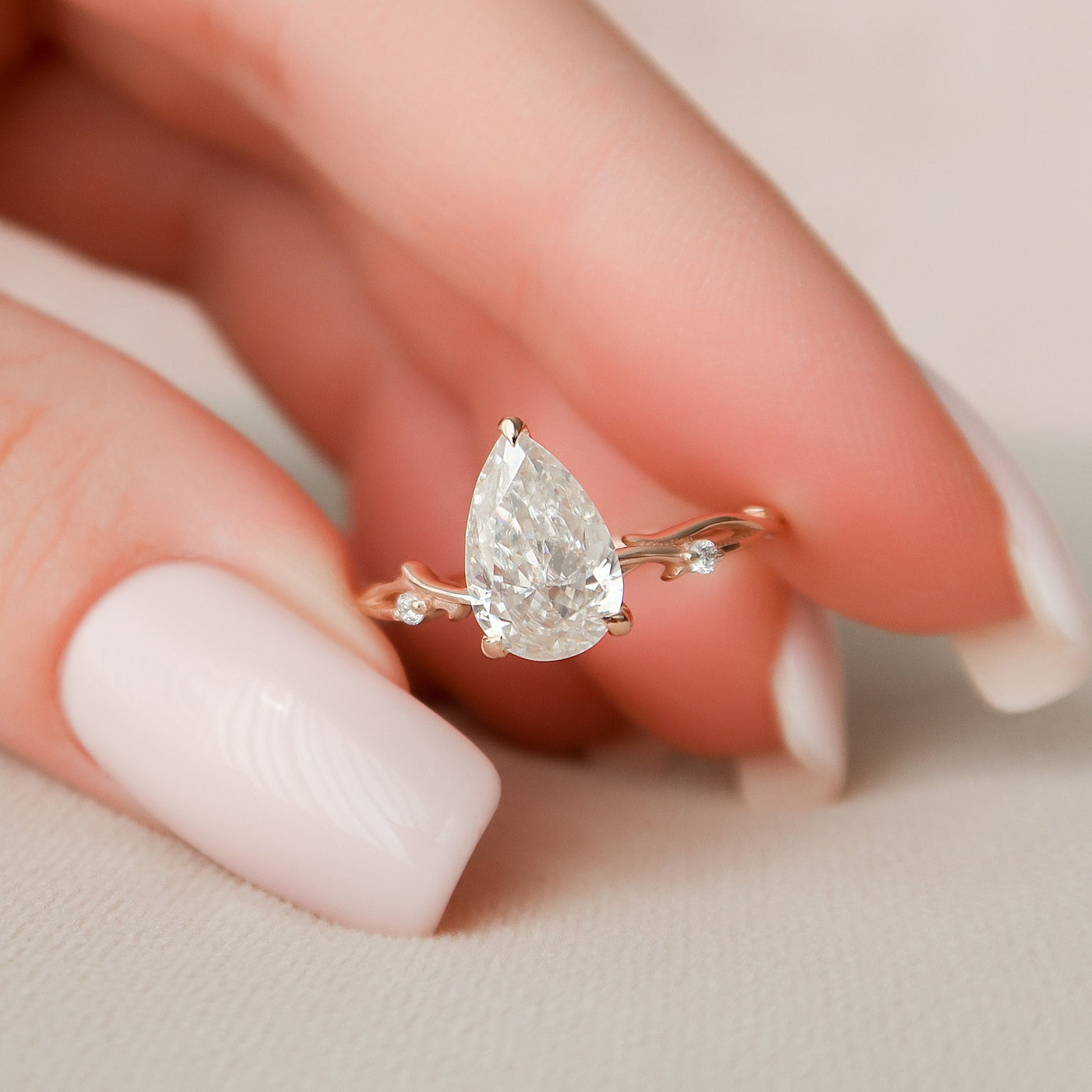 1.5 CT Pear Shaped Nature Inspired Twig Diamond Engagement Ring