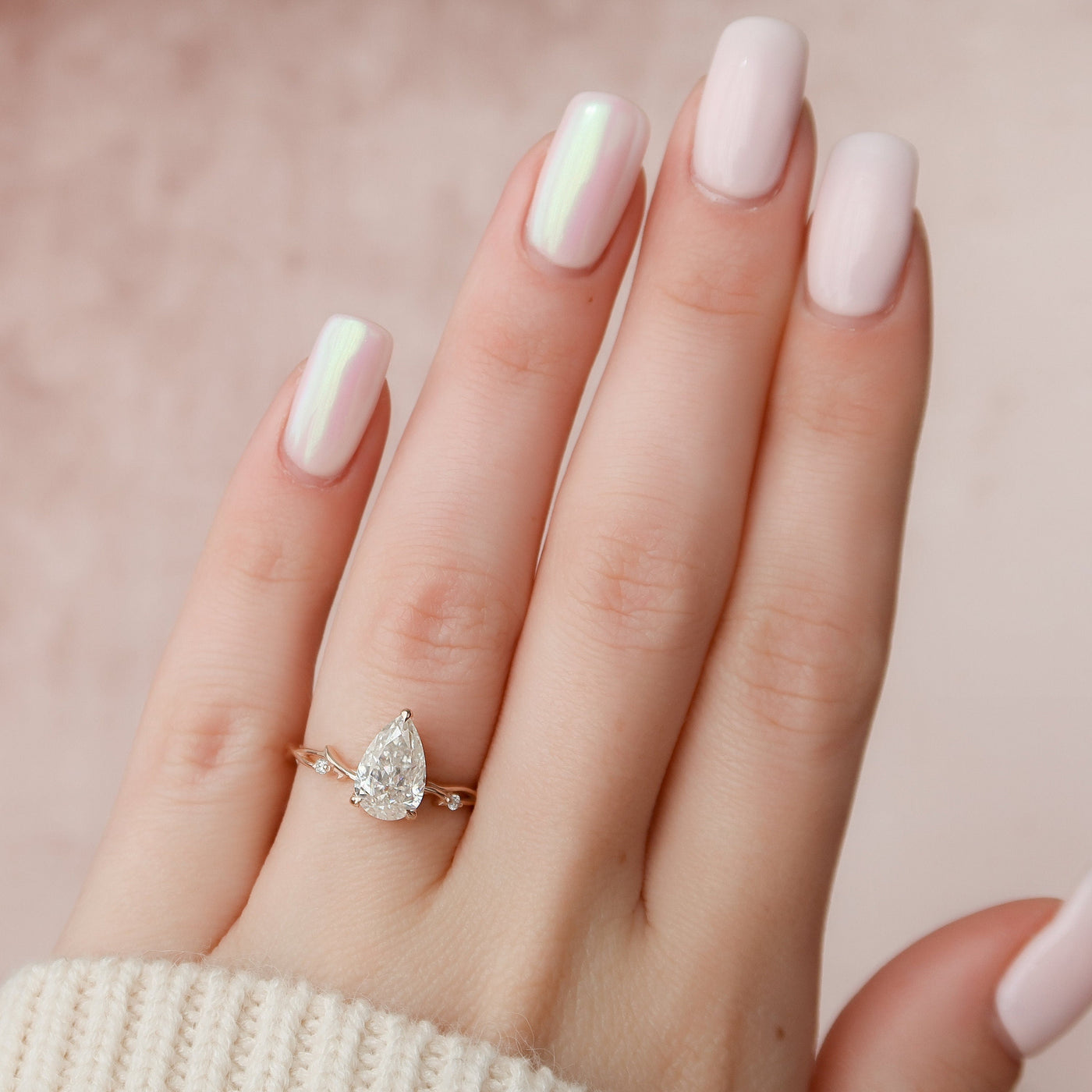 1.50CT Pear Shaped Nature Inspired Twig Diamond Engagement Ring