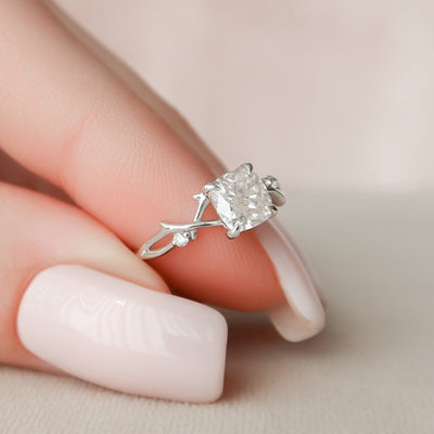 1 CT Cushion Cut Twig Branch Moissanite Engagement Ring