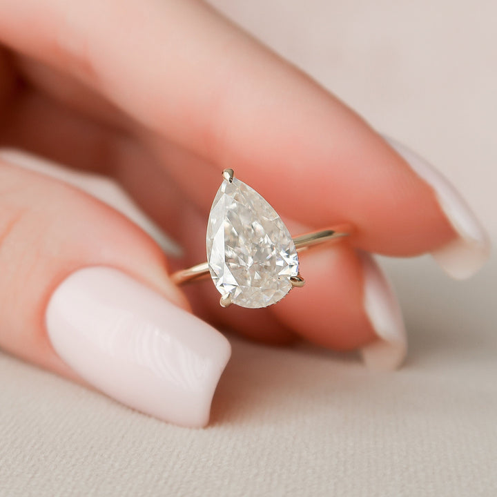 3 CT Pear Cut Hidden Halo Moissanite Engagement Ring