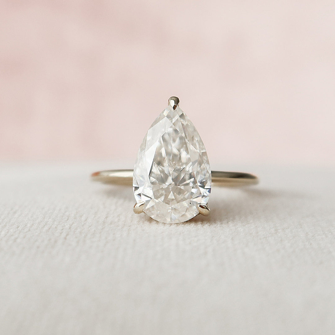 3 CT Pear Cut Hidden Halo Moissanite Engagement Ring