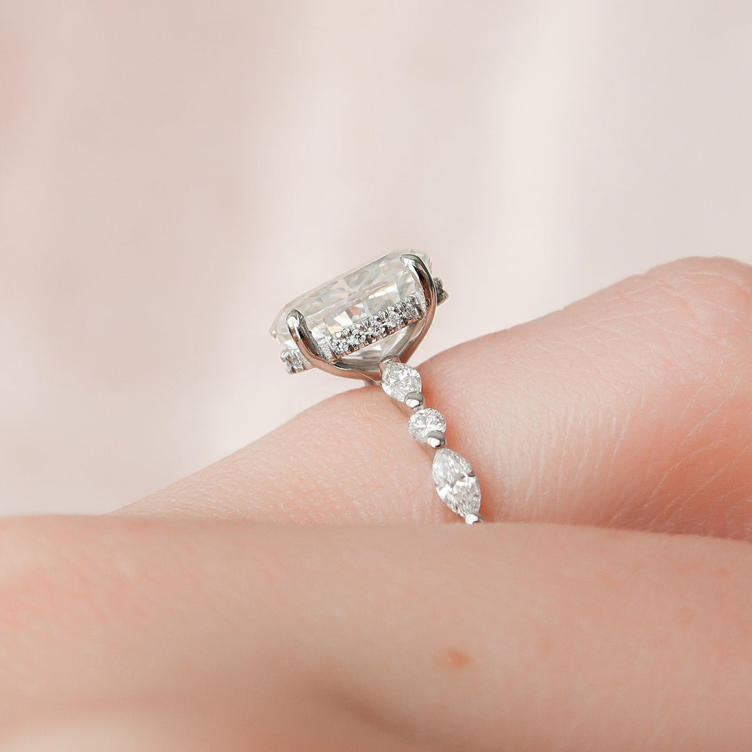 2.0CT Oval Moissanite Diamond Hidden Halo Engagement Ring