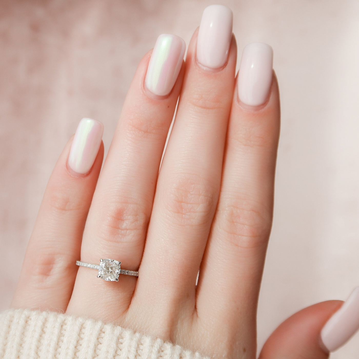 1.0CT Cushion Cut Moissanite Halo Engagement Ring