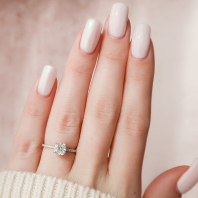 1.0CT Cushion Cut Moissanite Halo Engagement Ring