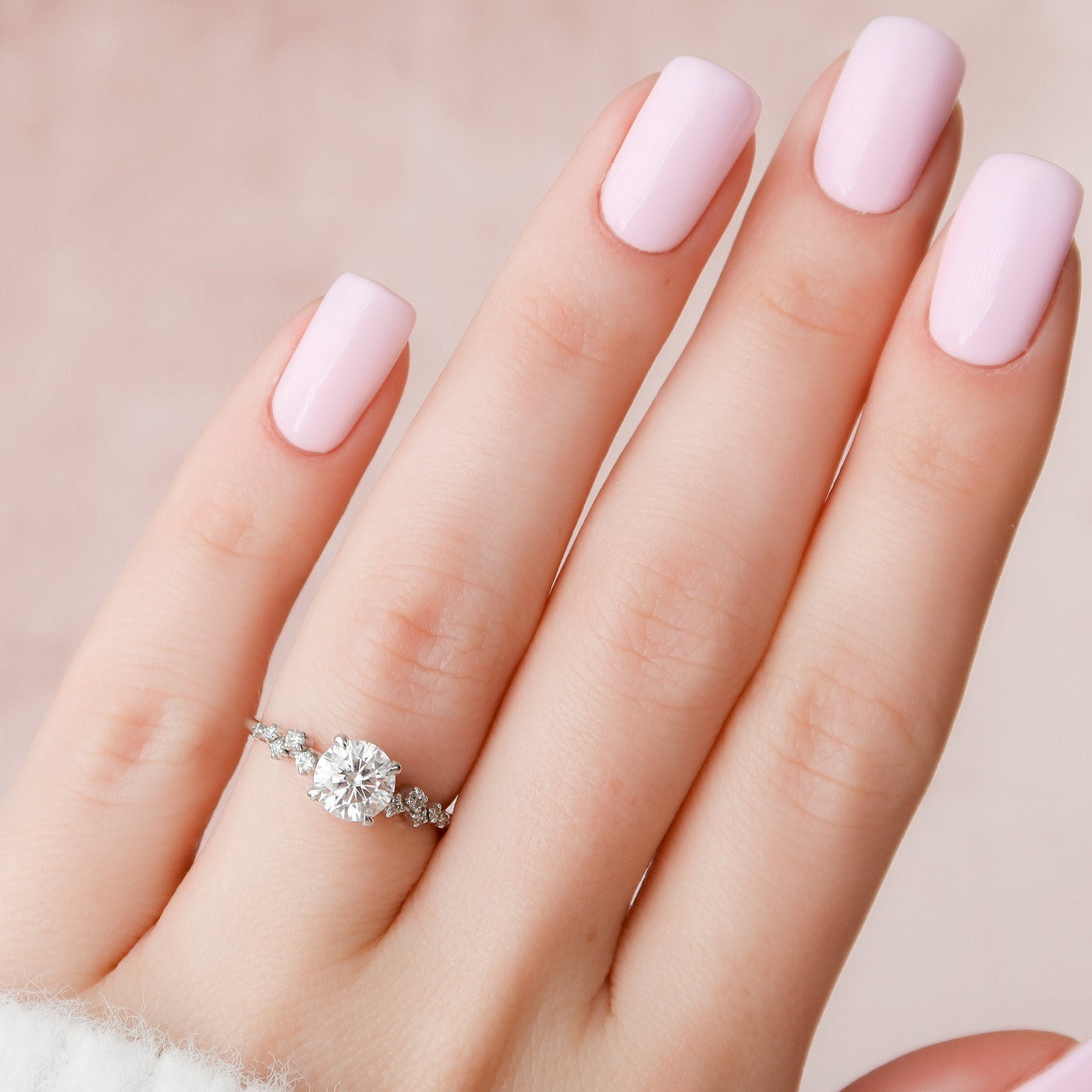 1.0CT Round Cut Cluster Moissanite Diamond Hidden Halo Engagement Ring