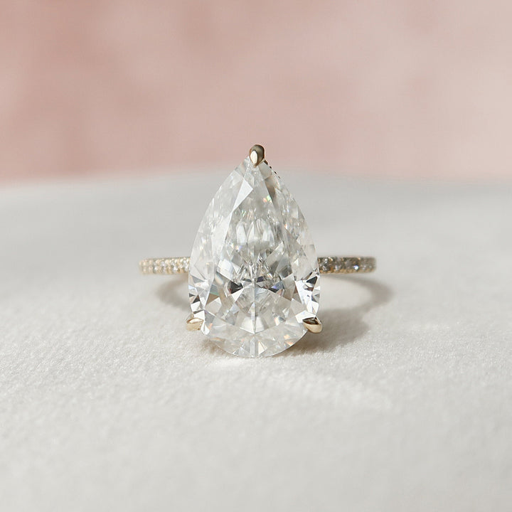 4.50CT Pear Cut Pave Moissanite Diamond Hidden Halo Engagement Ring