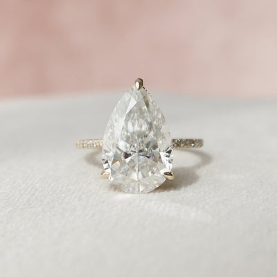 4.50CT Pear Cut Pave Moissanite Diamond Hidden Halo Engagement Ring