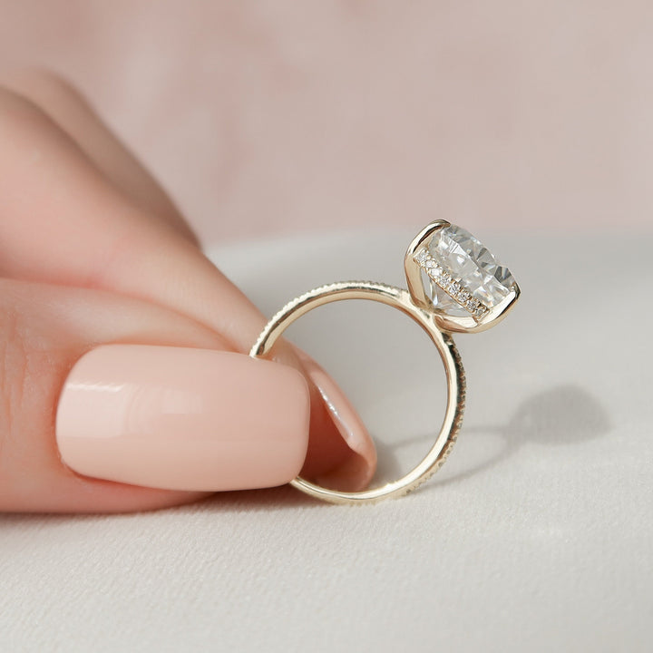 4.50CT Pear Cut Pave Moissanite Diamond Hidden Halo Engagement Ring