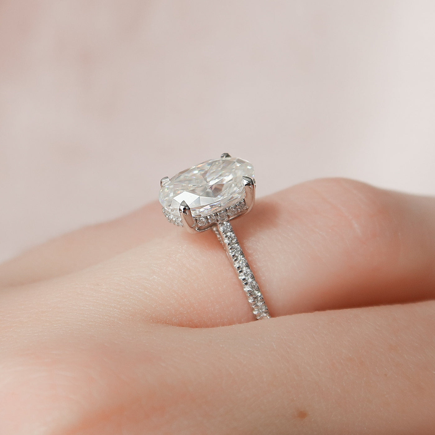 3.0CT Oval Cut Hidden Halo Moissanite Engagement Ring