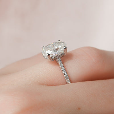 3.0CT Oval Cut Hidden Halo Moissanite Engagement Ring