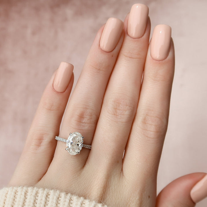3.0CT Oval Cut Hidden Halo Moissanite Engagement Ring