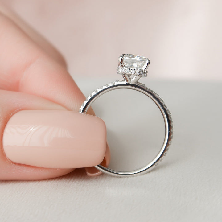 1.50CT Cushion Cut Hidden Halo Moissanite Engagement Ring
