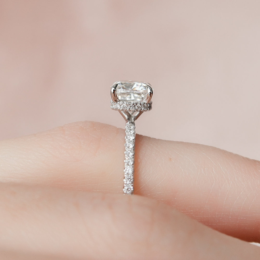 1.50CT Cushion Cut Hidden Halo Moissanite Engagement Ring
