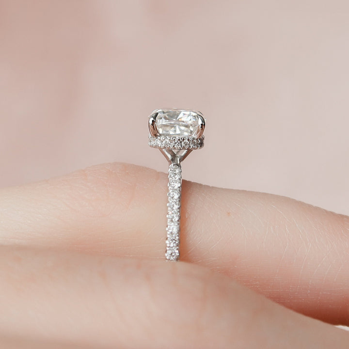 1.50CT Cushion Cut Hidden Halo Moissanite Engagement Ring