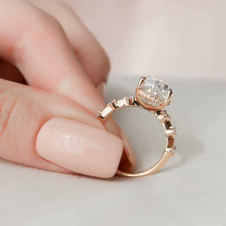 4.0CT Pear Cut Moissanite Hidden Halo Engagement Ring