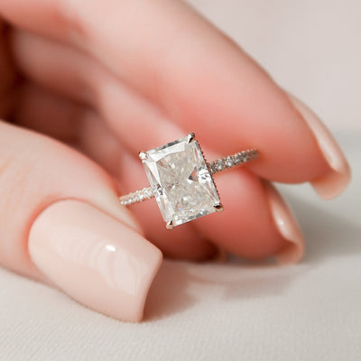 3.0CT Radiant Cut Hidden Halo Moissanite Engagement Ring