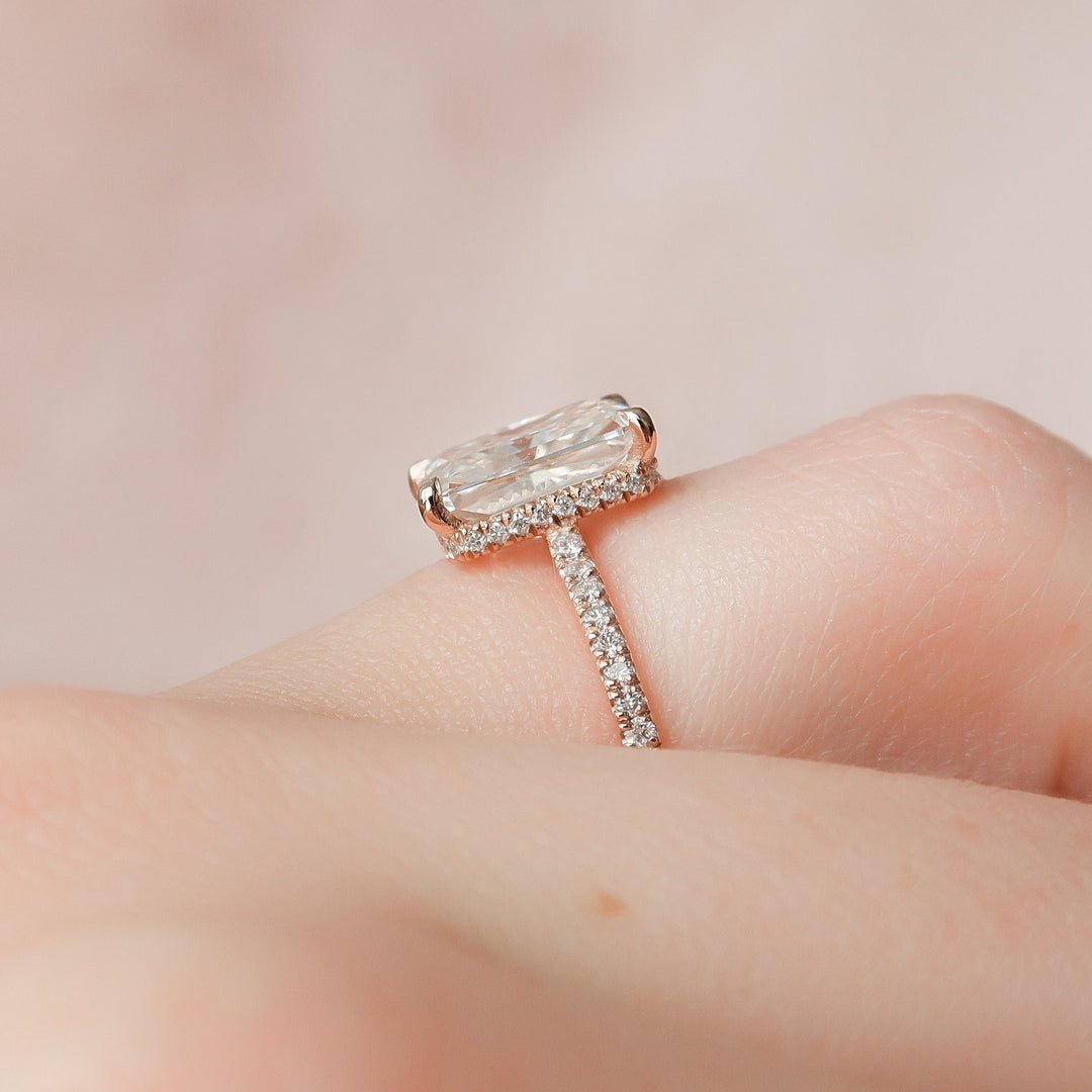 3.0CT Radiant Cut Hidden Halo Moissanite Engagement Ring