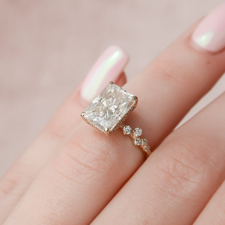 3.50CT Radiant Cut Cluster Moissanite Diamond Engagement Ring For Women