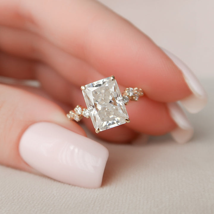 3.50CT Radiant Cut Cluster Moissanite Diamond Engagement Ring For Women