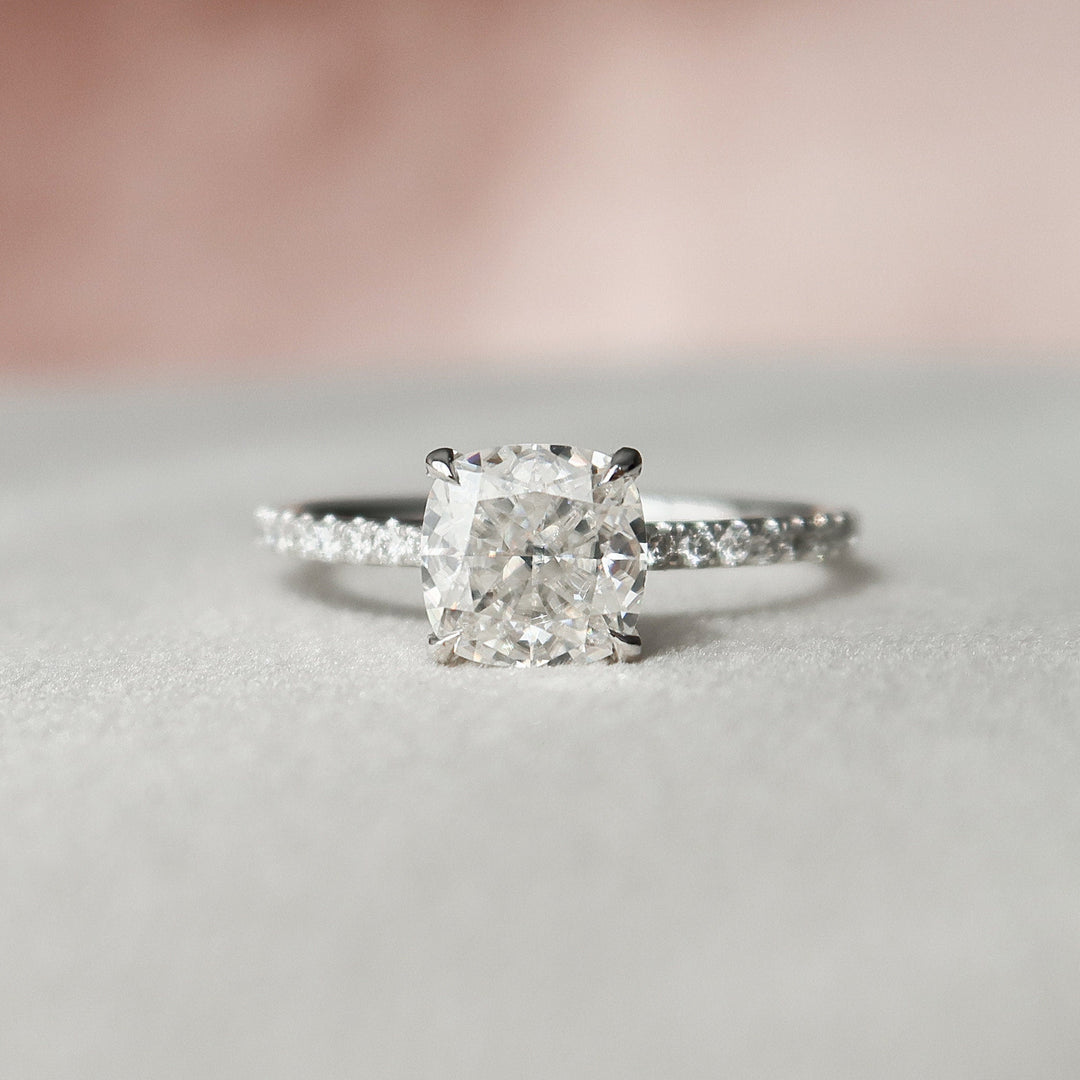1.50CT Cushion Cut Hidden Halo Moissanite Engagement Ring