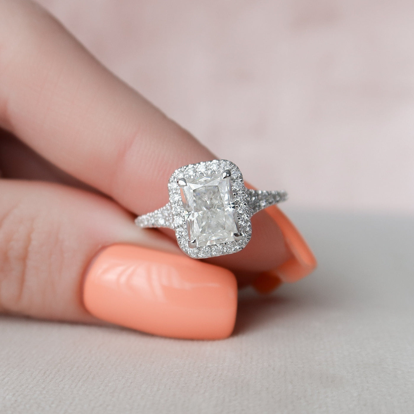 3.50CT Radiant Cut Halo Moissanite Diamond Engagement Ring