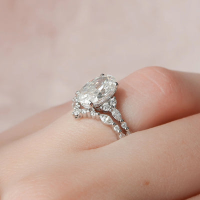 3.0CT Oval Cut Moissanite Diamond Eternity Bridal Engagement Ring Set