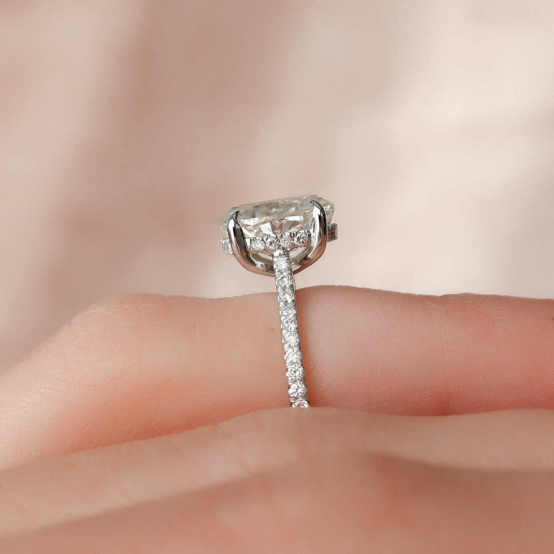 2.0CT Oval Cut Hidden Halo Moissanite Engagement Ring