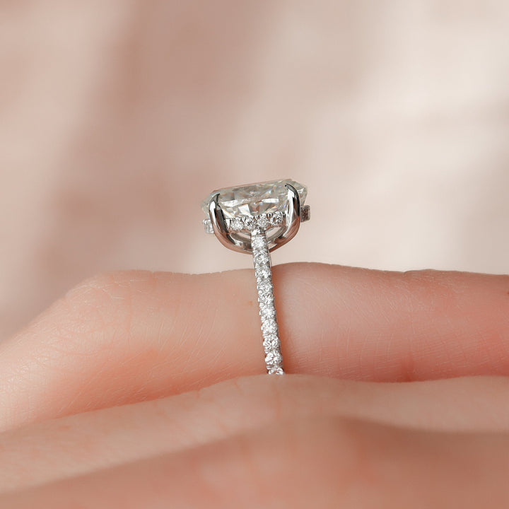 2.0CT Oval Cut Hidden Halo Moissanite Engagement Ring