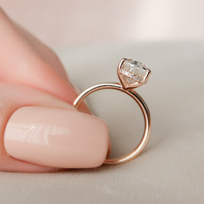 2.0CT Oval Cut Hidden Halo Moissanite Engagement Ring