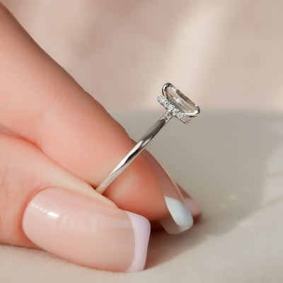 1.50CT Emerald Cut Hidden Halo Moissanite Engagement Ring