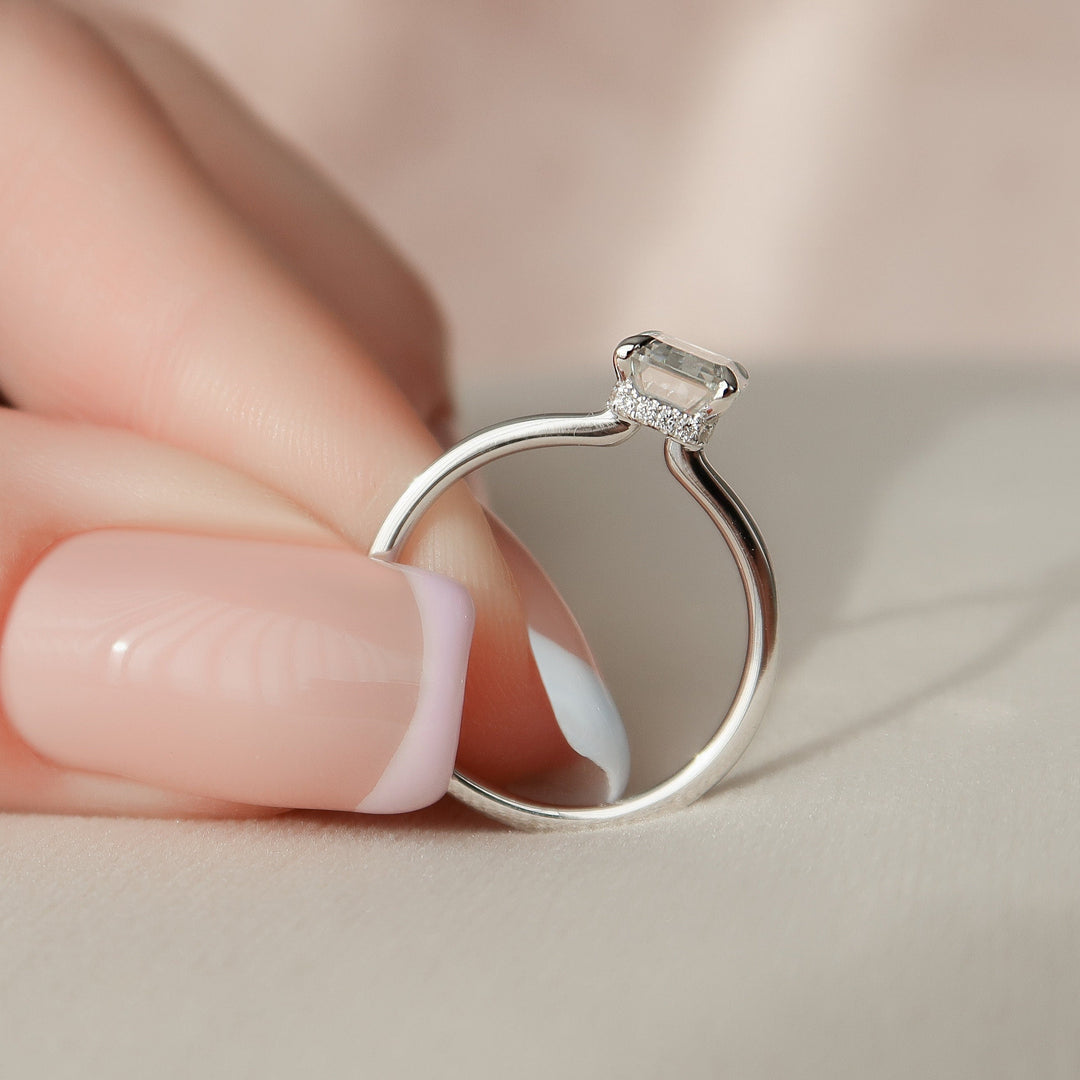 1.50CT Emerald Cut Hidden Halo Moissanite Engagement Ring