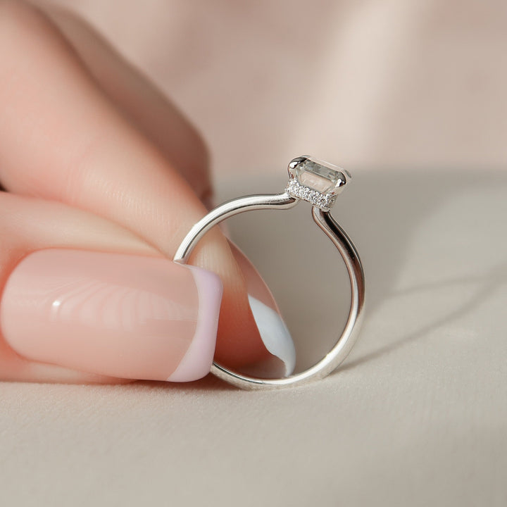 1.50CT Emerald Cut Hidden Halo Moissanite Engagement Ring