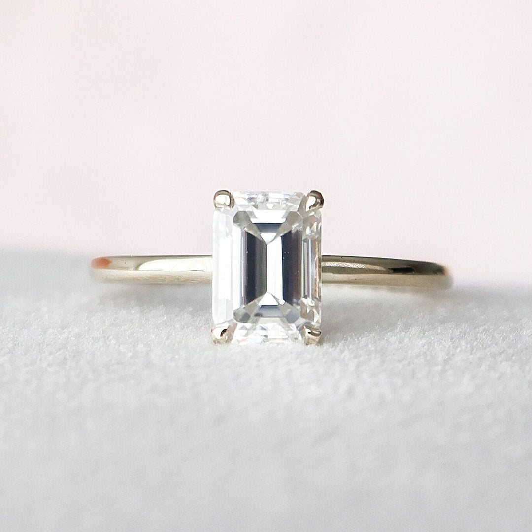 1.50CT Emerald Cut Hidden Halo Moissanite Engagement Ring