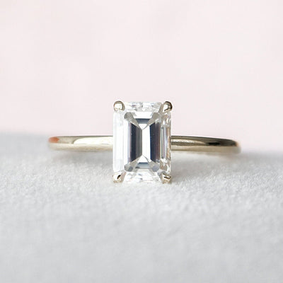 1.50CT Emerald Cut Hidden Halo Moissanite Engagement Ring