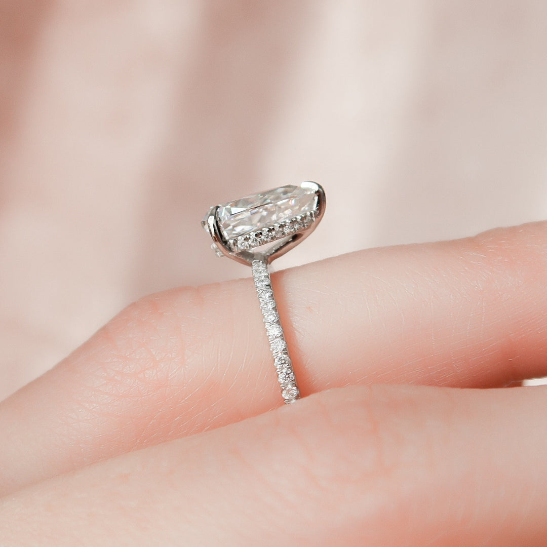 1.50CT Pear Cut Moissanite Hidden Halo Solitaire Engagement Ring