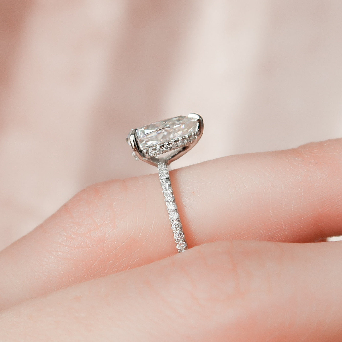 1.50CT Pear Cut Moissanite Hidden Halo Solitaire Engagement Ring