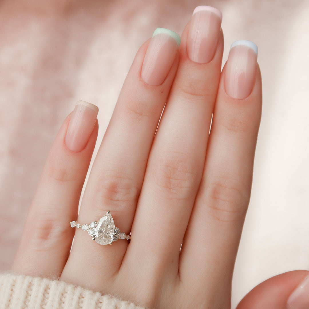 1.50CT Pear Shaped Moissanite Cluster Engagement Ring