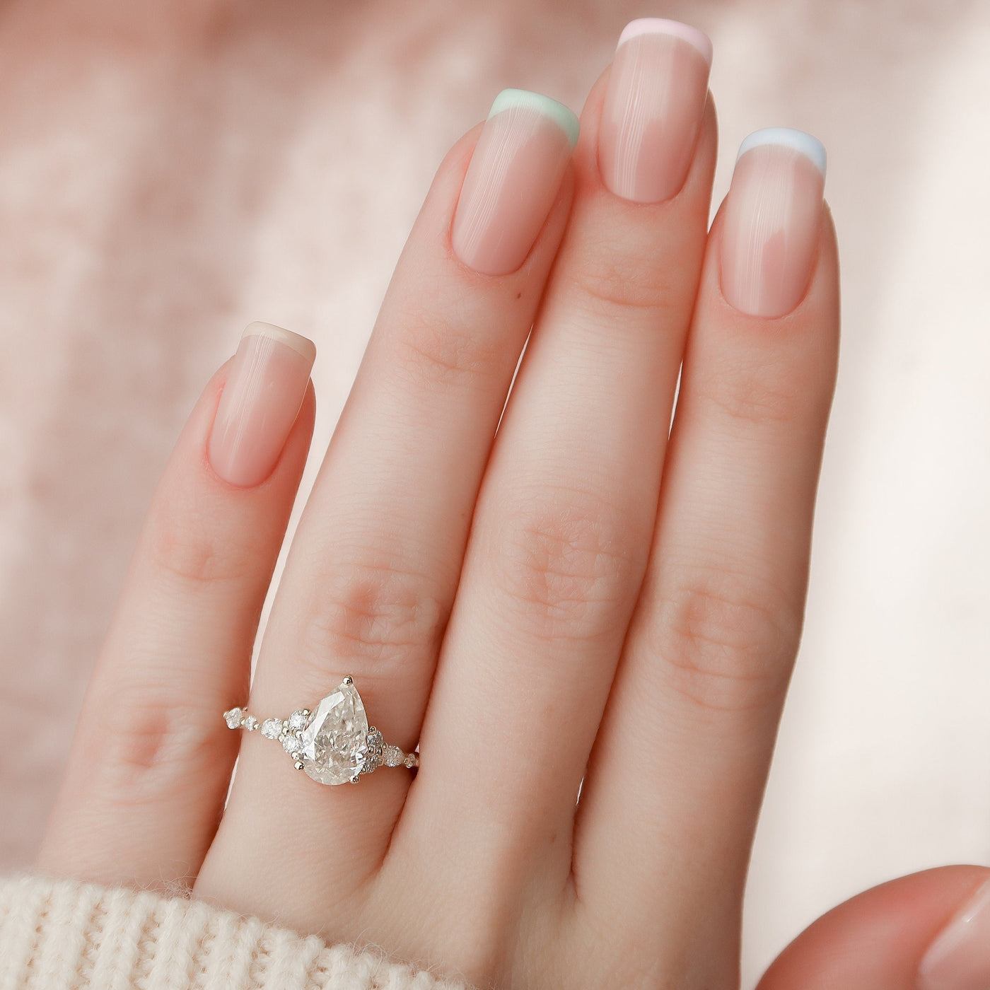 1.50CT Pear Shaped Moissanite Cluster Engagement Ring