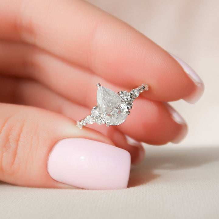 1.50CT Pear Shaped Moissanite Cluster Engagement Ring