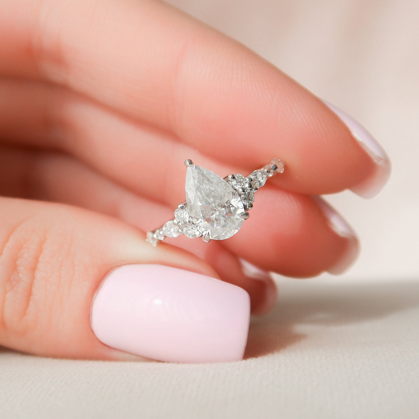 1.50CT Pear Shaped Moissanite Cluster Engagement Ring