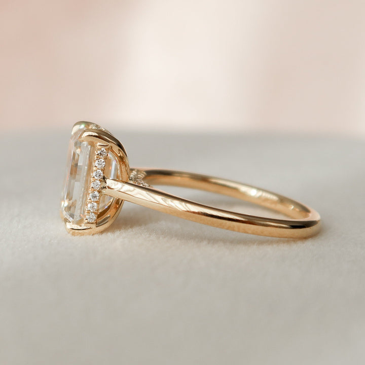 2.0CT Emerald Cut Moissanite Hidden Halo Engagement Ring