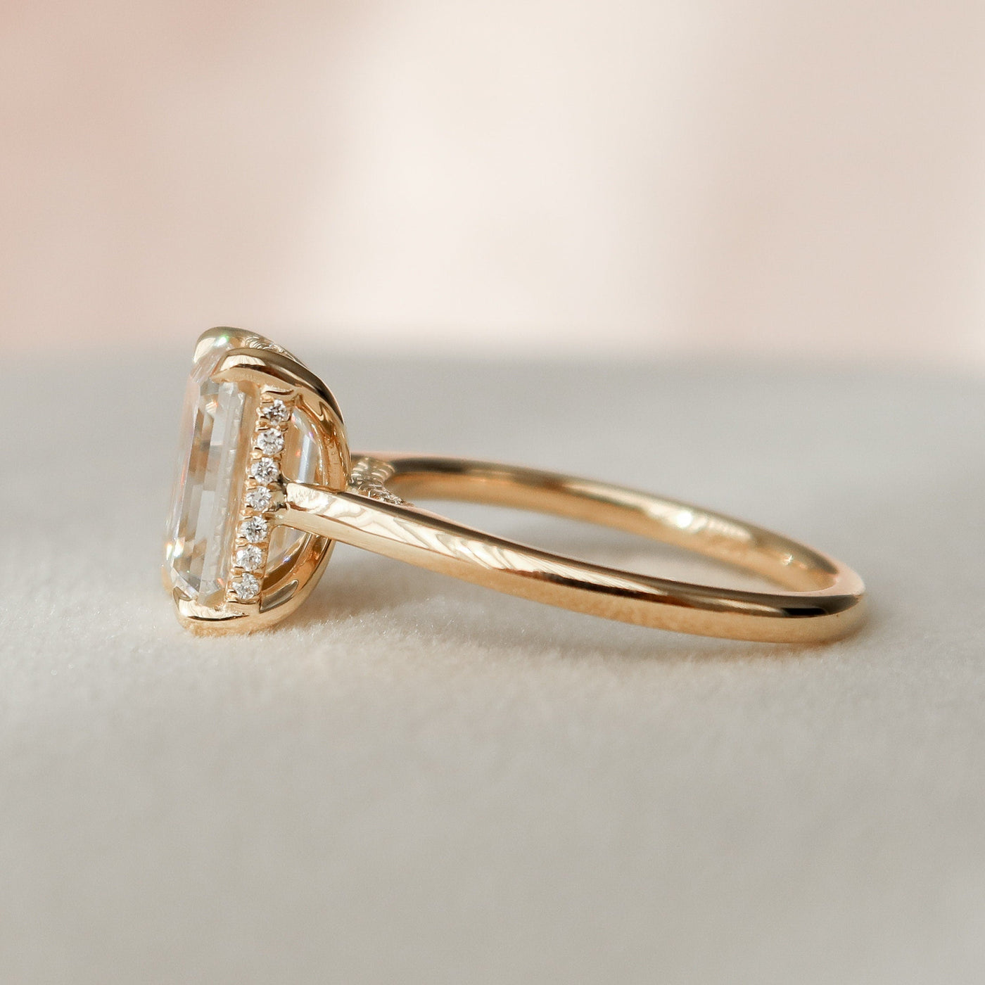 2.0CT Emerald Cut Moissanite Hidden Halo Engagement Ring