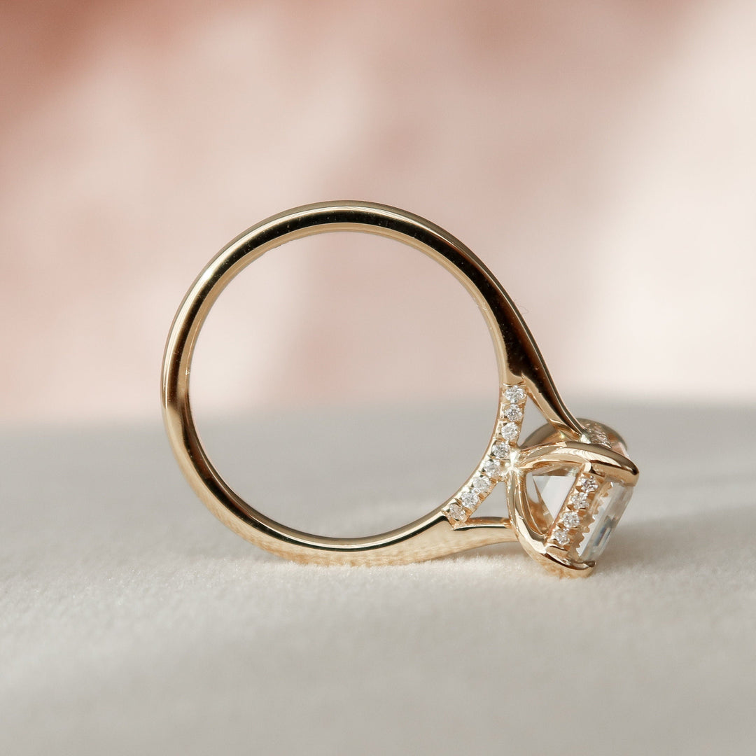 2.0CT Emerald Cut Moissanite Hidden Halo Engagement Ring