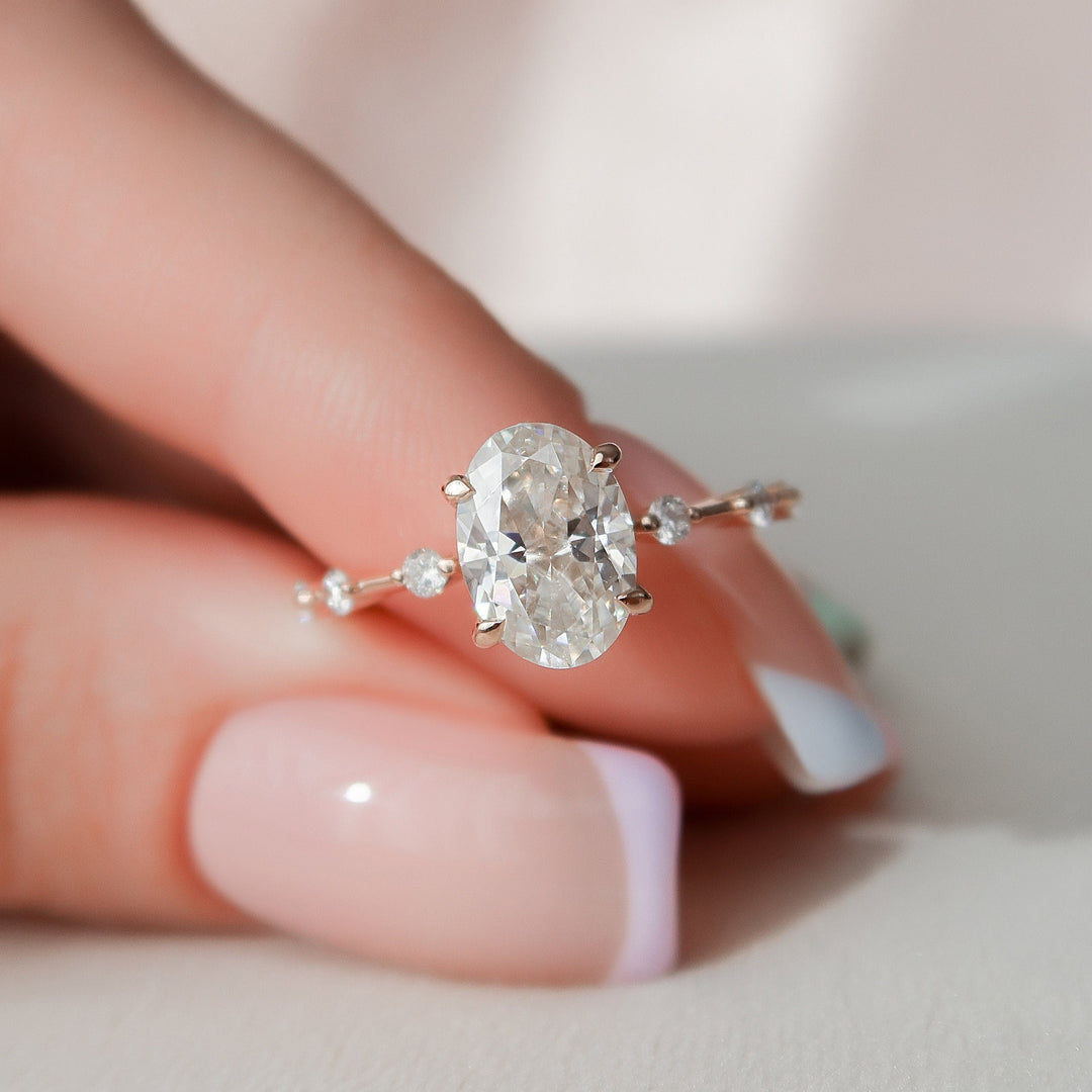 1.50CT Oval Cut Petite Pave Moissanite Engagement Ring