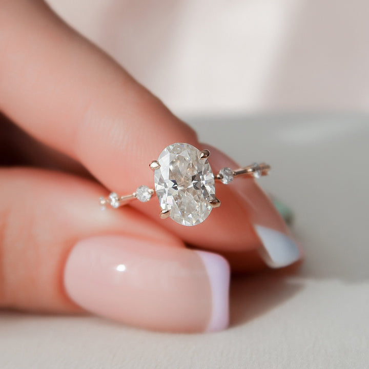 1.50CT Oval Cut Petite Pave Moissanite Engagement Ring