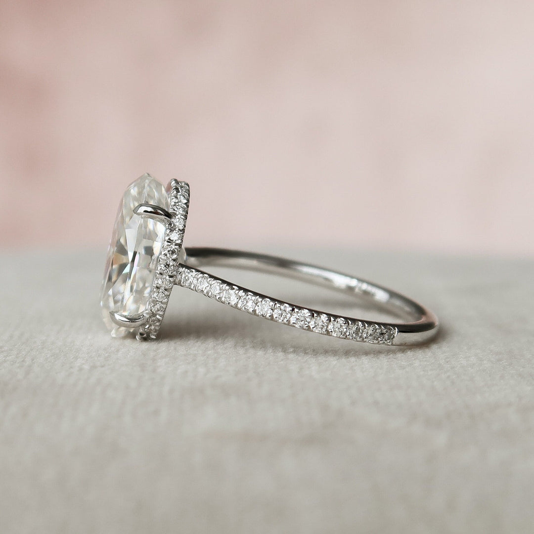 3.50CT Elongated Oval Cut Pave Moissanite Diamond Hidden Halo Engagement Ring