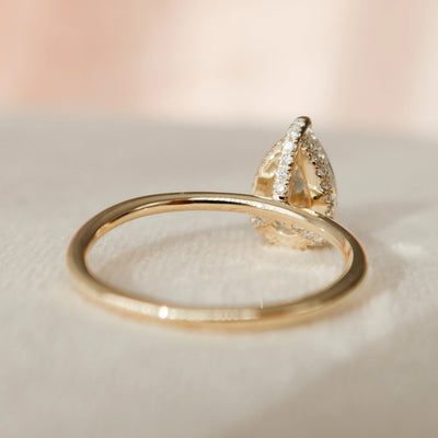 1.50CT Pear Cut Moissanite Solitaire Hidden Halo Bridal Engagement Ring Set