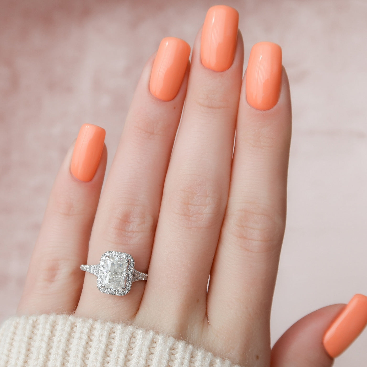 3.50CT Radiant Cut Halo Moissanite Diamond Engagement Ring