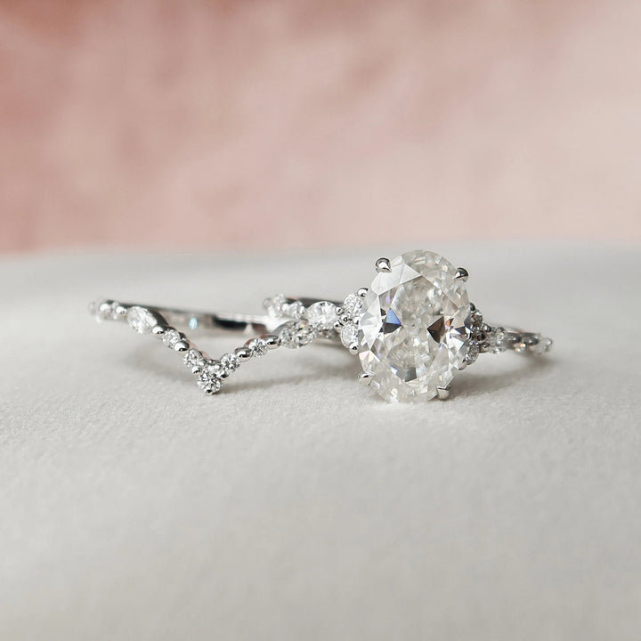 3.0CT Oval Cut Moissanite Diamond Eternity Bridal Engagement Ring Set