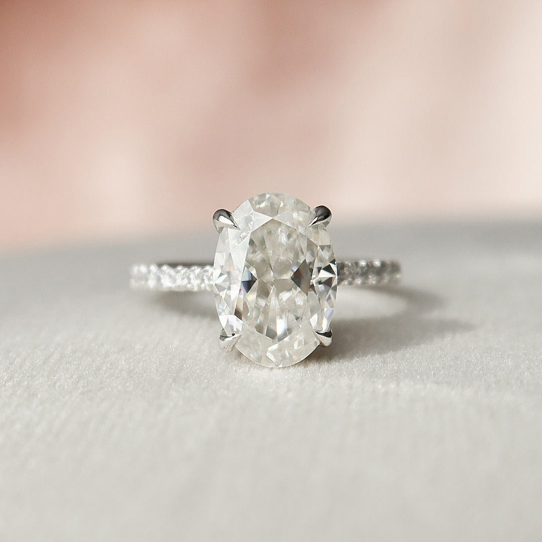 2.0CT Oval Cut Hidden Halo Moissanite Engagement Ring